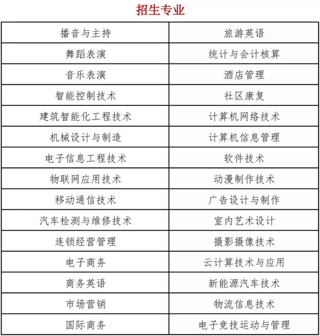 重庆信息技术职业学院招生专业