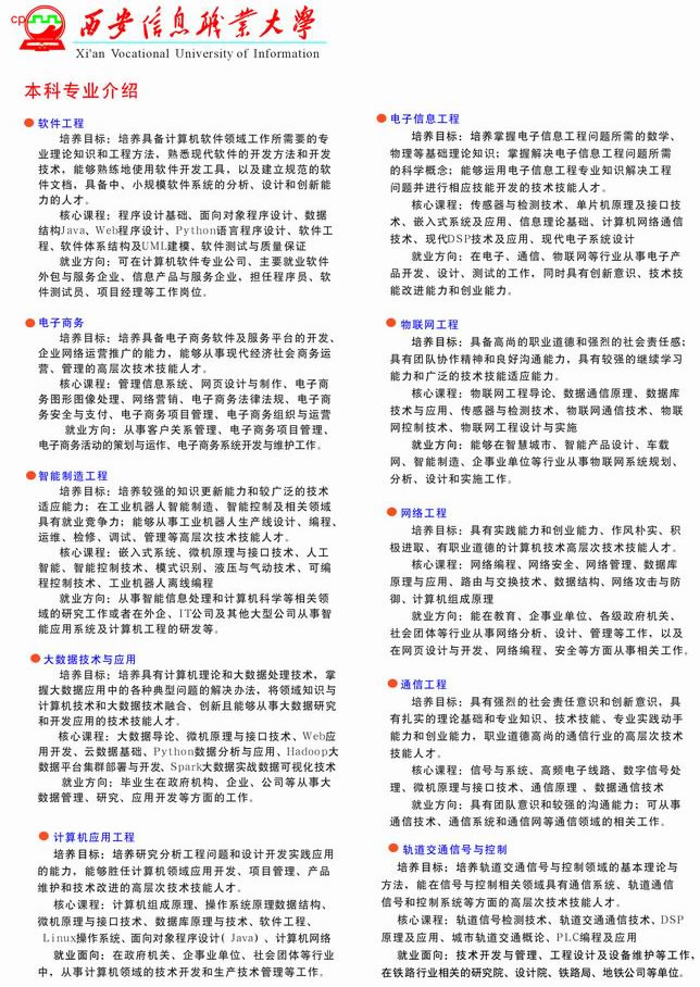 西安信息职业大学（陕西电子科技职业学院）专业介绍