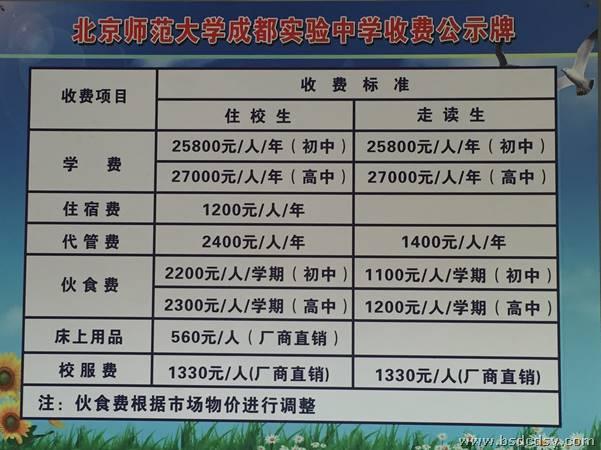 北京师范大学成都实验中学收费标准