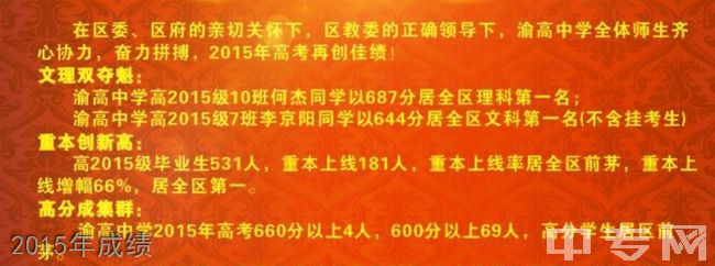 重庆市渝高中学校2015年成绩