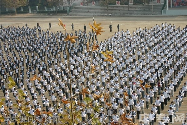 咸阳彩虹中学学生课间操场面