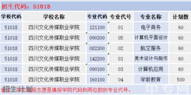 四川文化传媒职业学院(五年制大专)招生计划